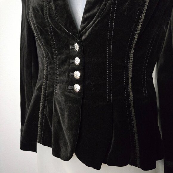 White House Black Market Black Velour Silver Button Up Elegant Jacket Blazer, 0 - Picture 3 of 8